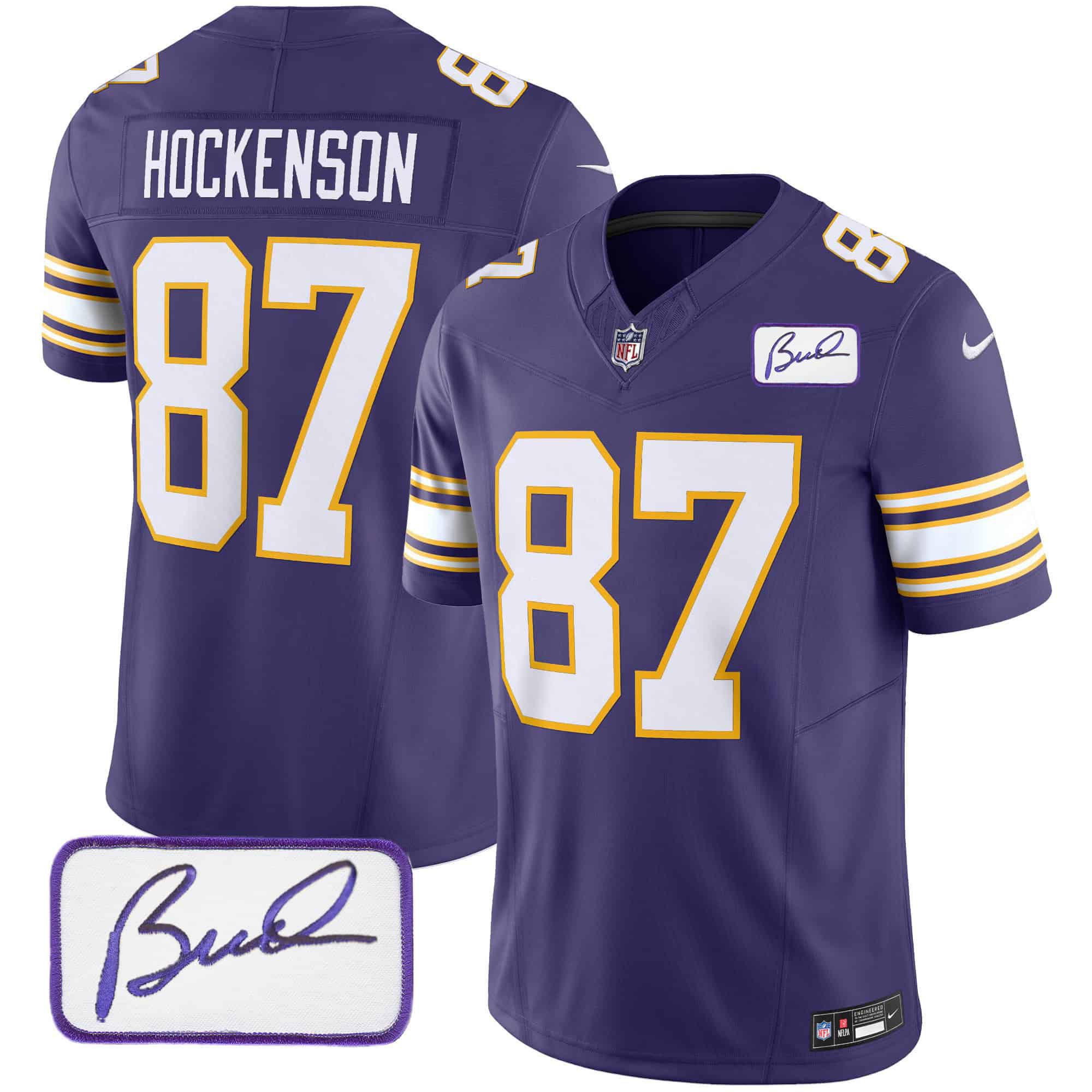 Men Minnesota Vikings 87 Hockenson Purple 2024 Nike Bud Grant Patch Classic Limited NFL Jersey style 1